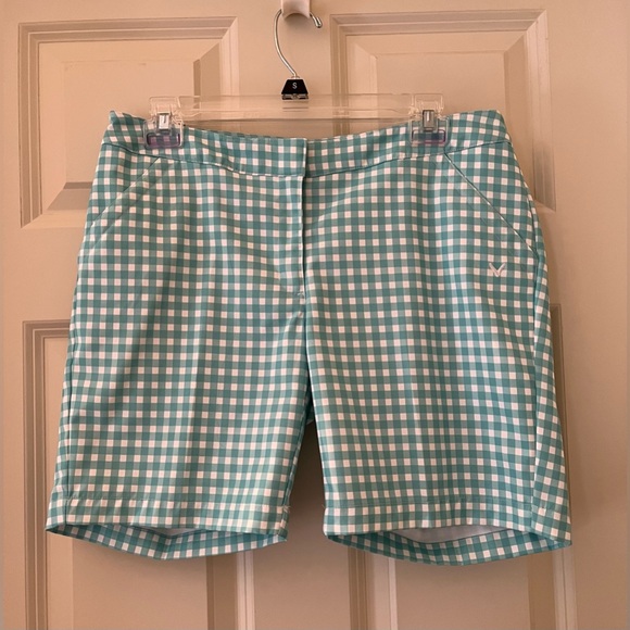 Callaway Pants - Women’s Callaway Opti-Dri Teal White Checkered Gingham Golf Shorts size 6